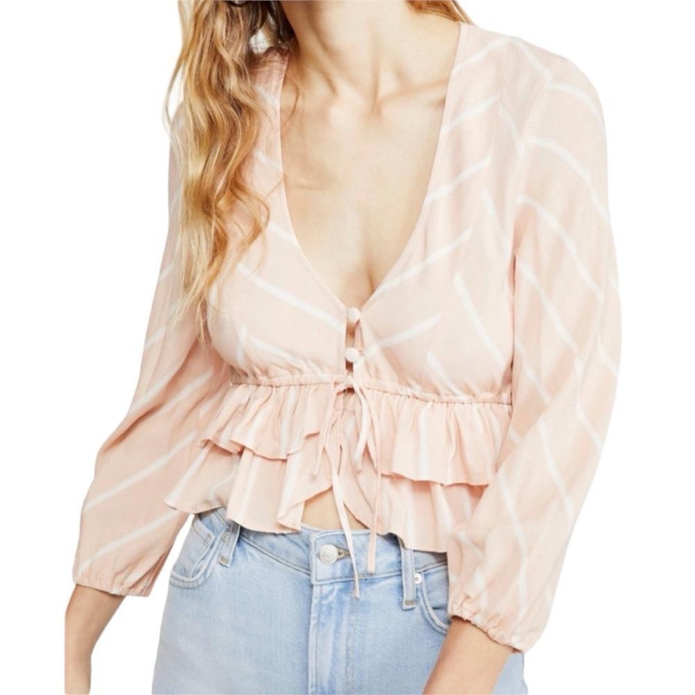 Samifran Long Sleeve Petal Combo Peach Ruffle Top
